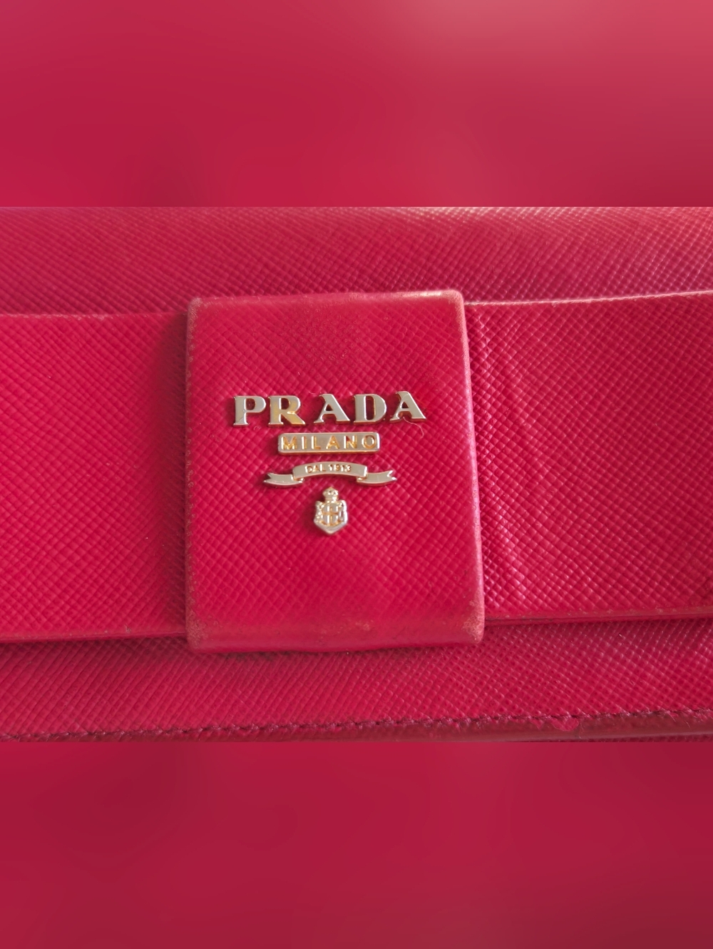 Prada Red Saffiano Bow Clutch Wallet COA Included - Picture 12 of 13
